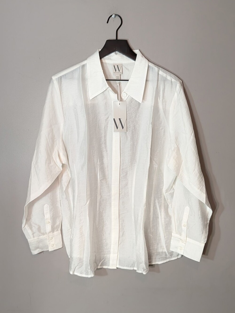 Worthington White Sheer Long-Sleeve Button-Down Blouse